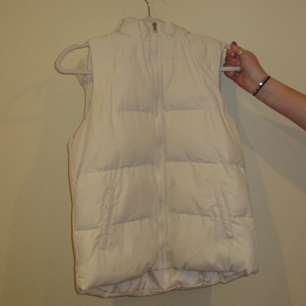 White puffer vest with hood